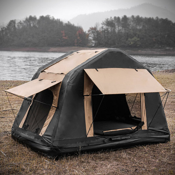 Foldable Amphibious Inflatable Roof Top Tent for 2-3 People – Two-Tone Khaki & Black, SUV & Truck Camping Tent (No Ladder)
